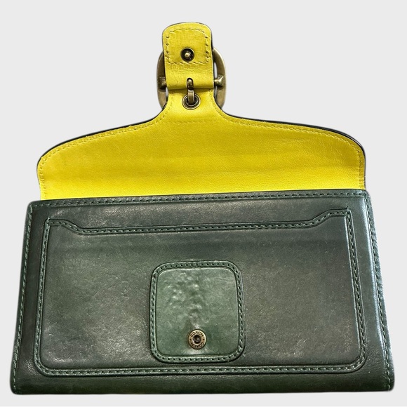 Coach Bleecker Hunter Green Leather Long Wallet Brass Buckle - Picture 9 of 13